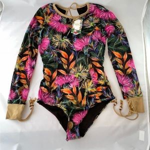 Swimsuit floral print- black